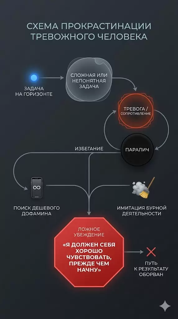 Схема прокрастинации тревожного человека